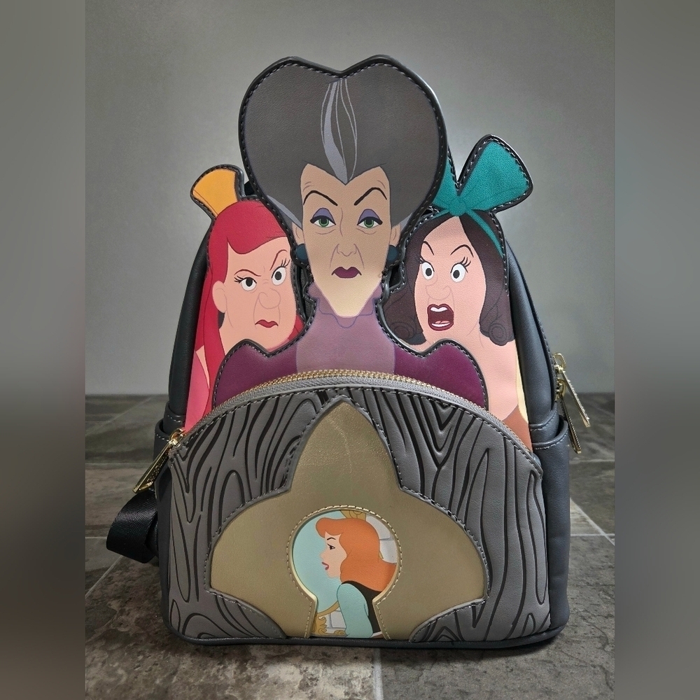 LOUNGEFLY DISNEY CINDERELLA VILLAINS BACKPACK.